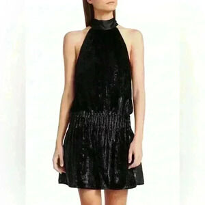 RAMY BROOK Lori Shimmer Velvet Halter Mini Dress MSRP $395 XS
